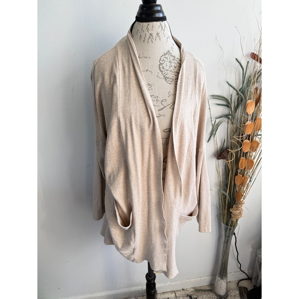 Pact Womens Organic Cotton Open Front Cardigan Oatmeal Heather XS S Shawl Collar
